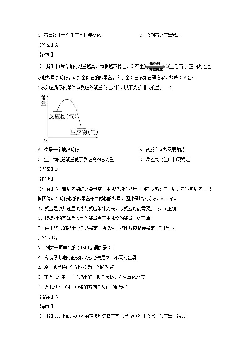 【化学】陕西省西安电子科技大学附属中学2019-2020学年高二上学期期中考试（文）试题（解析版）02