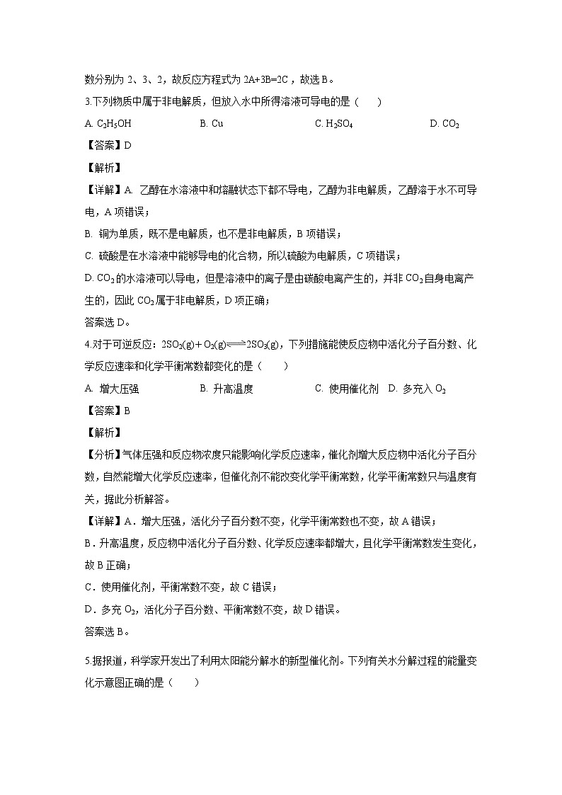 【化学】陕西省咸阳市西藏民族大学附属中学2019-2020学年高二上学期期中考试试题（解析版）02