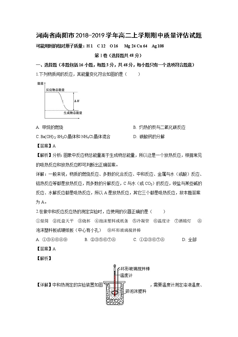 【化学】河南省南阳市2018-2019学年高二上学期期中质量评估试题（解析版）01