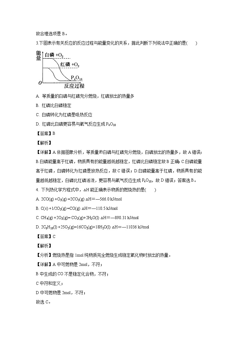 【化学】湖南省永州市双牌县第二中学2019-2020学年高二上学期期中考试试题（选考）（解析版）02