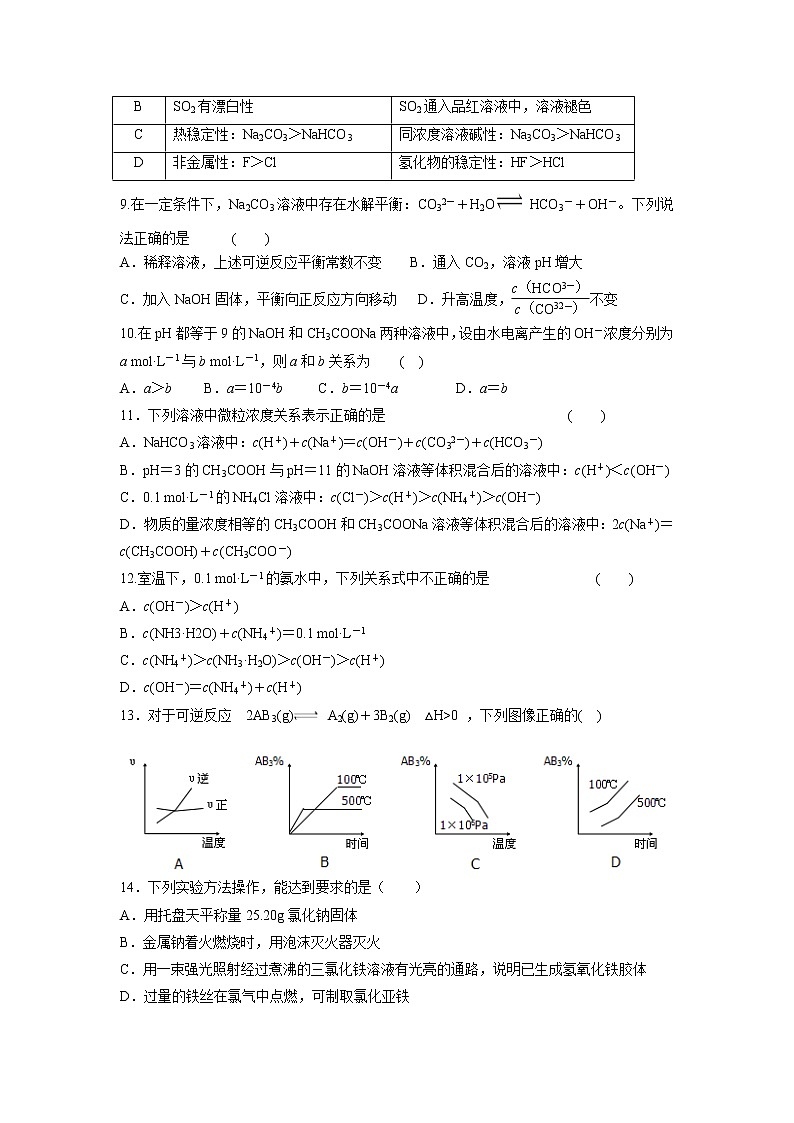 【化学】吉林省长春市第二十九中学2019-2020学年高二上学期期末考试试卷02