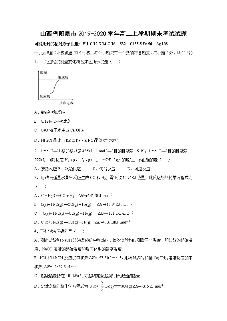 【化学】山西省阳泉市2019-2020学年高二上学期期末考试试题01