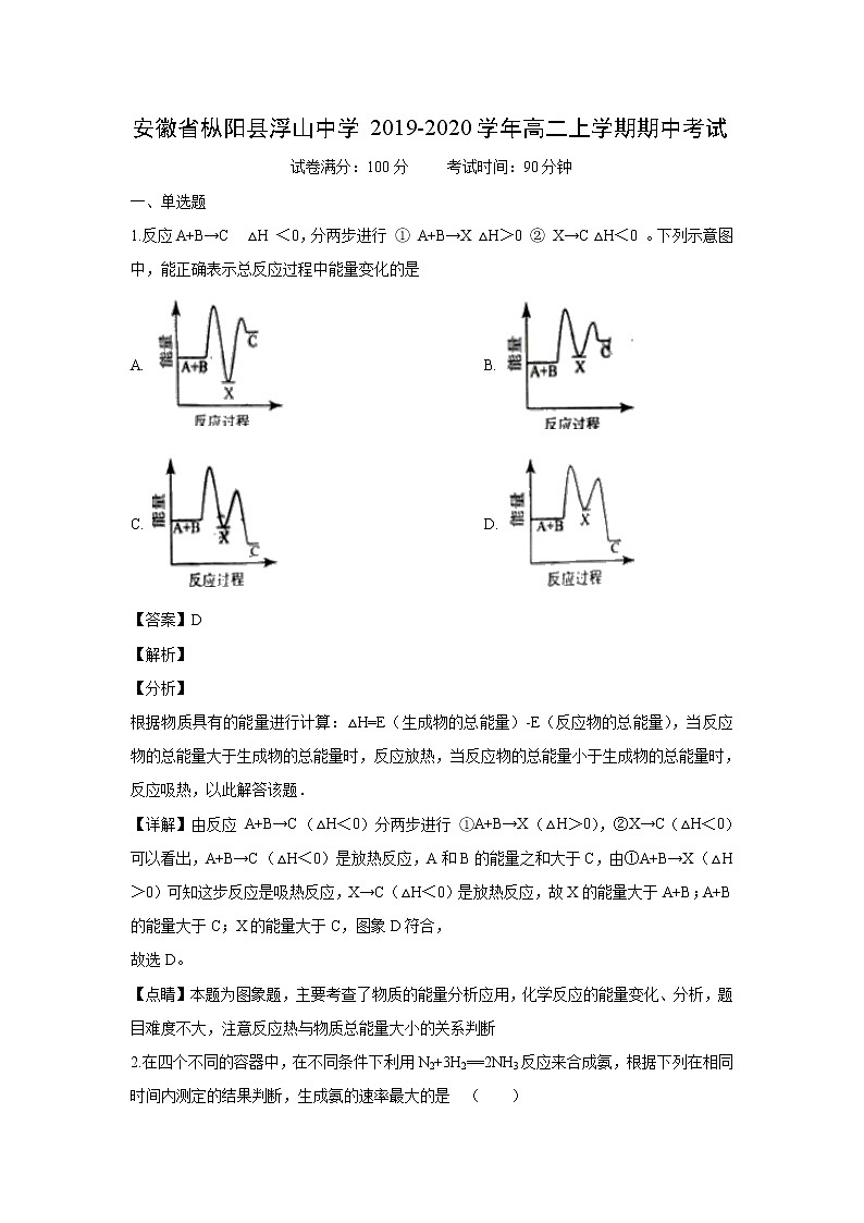 【化学】安徽省枞阳县浮山中学2019-2020学年高二上学期期中考试(解析版)01