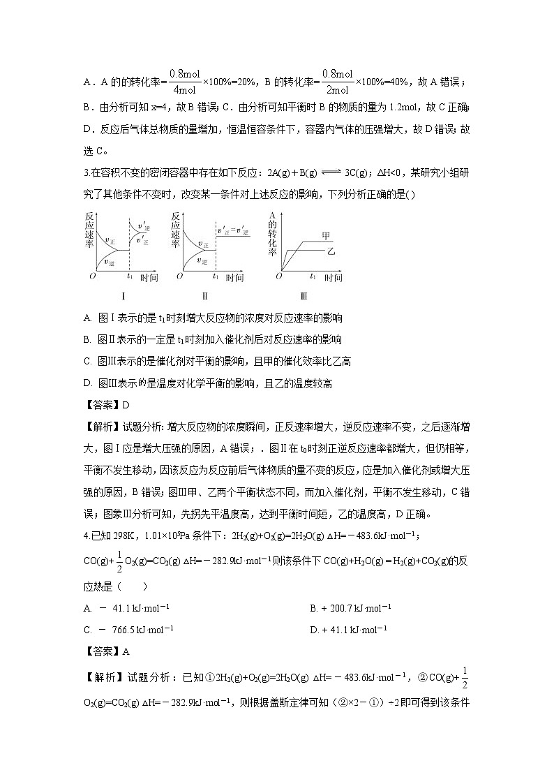 【化学】山西省祁县第二中学2019-2020学年高二10月月考试题（解析版）02