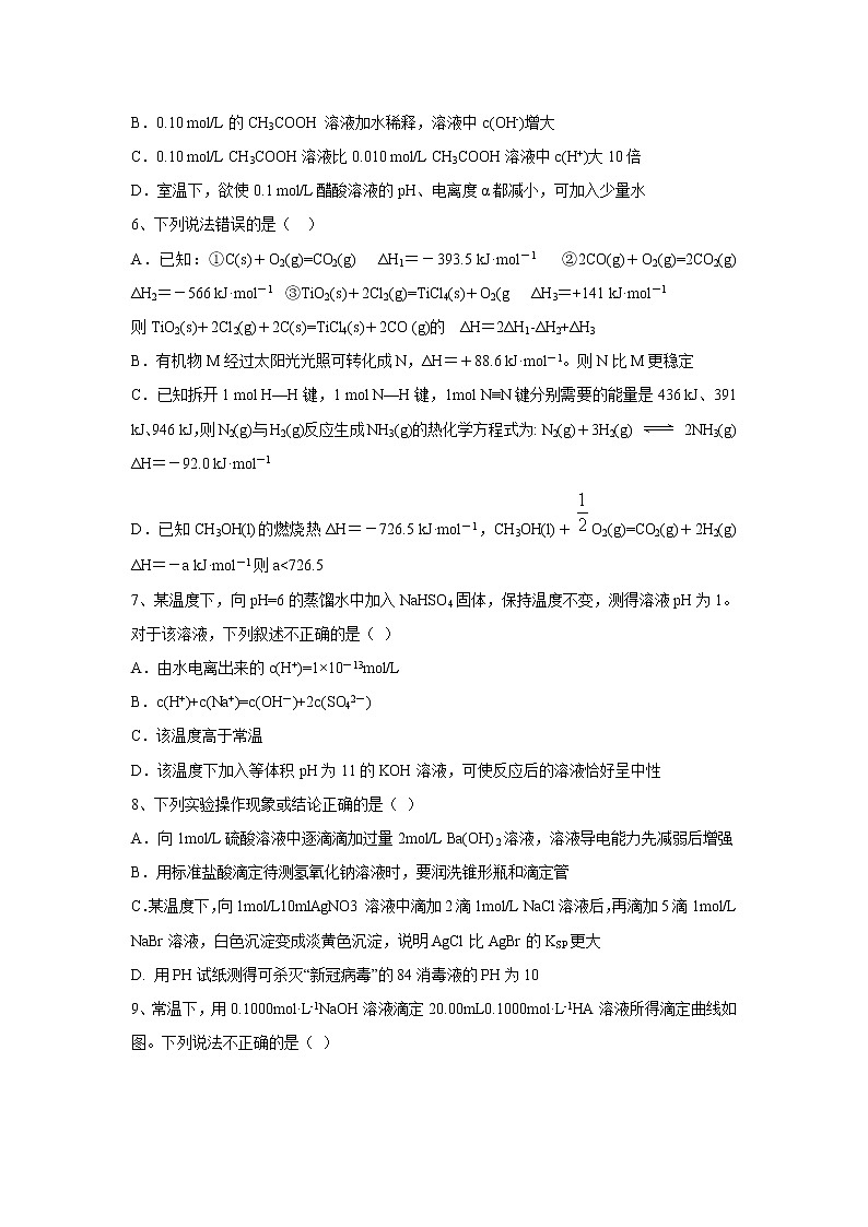 【化学】四川省乐山沫若中学2019-2020学年高二4月月考试题02