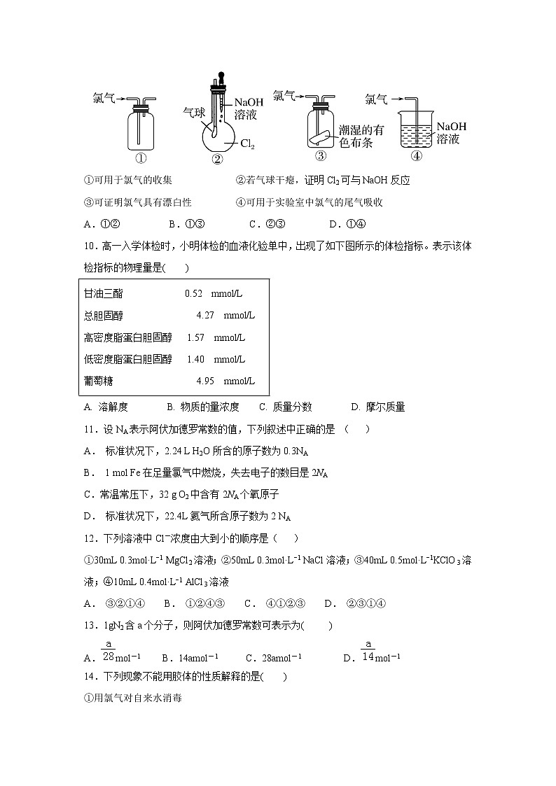 【化学】山东省师大附中2018-2019学年高一上学期第一次学分认定考试试题03