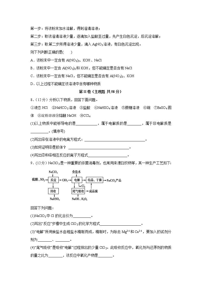 【化学】内蒙古集宁一中2019-2020学年高一上学期周练试题02