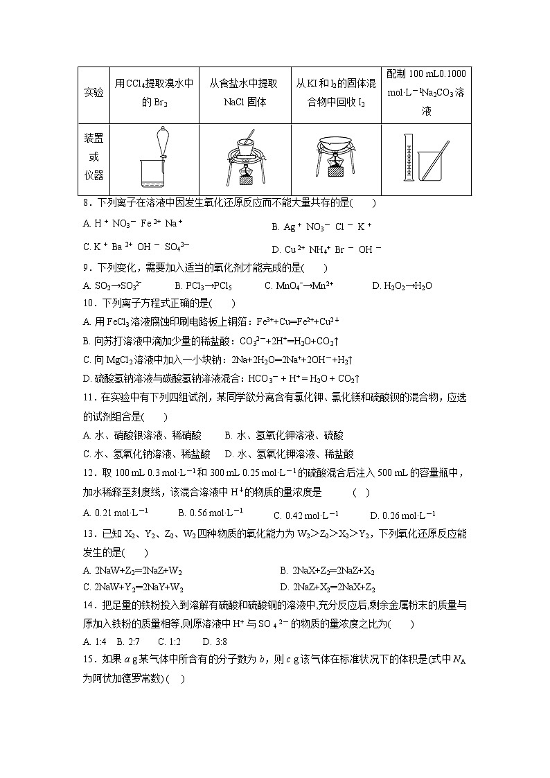 【化学】云南省大理市下关第一中学2019-2020学年高一上学期段考二试题02