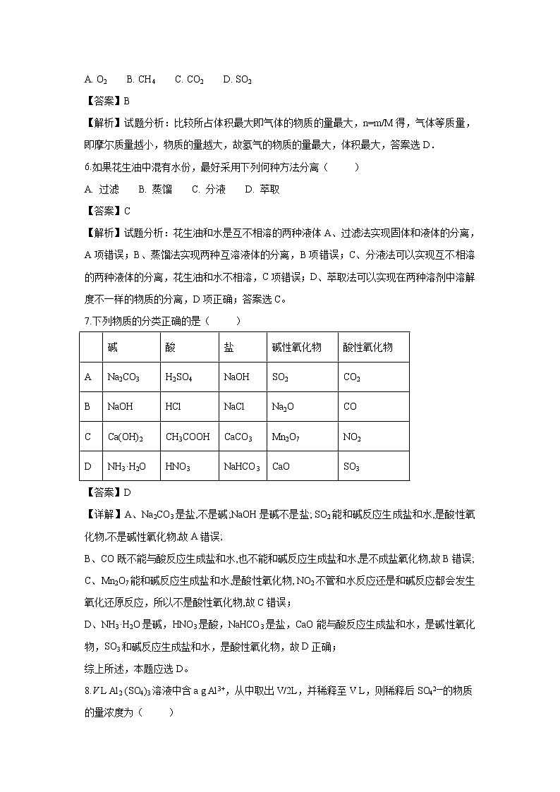 【化学】黑龙江省牡丹江市第一高级中学2018-2019学年高一上学期10月摸底考试试题（解析版）03