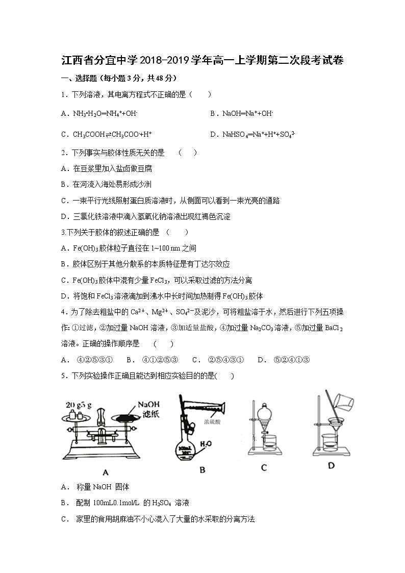 【化学】江西省分宜中学2018-2019学年高一上学期第二次段考试卷第1页