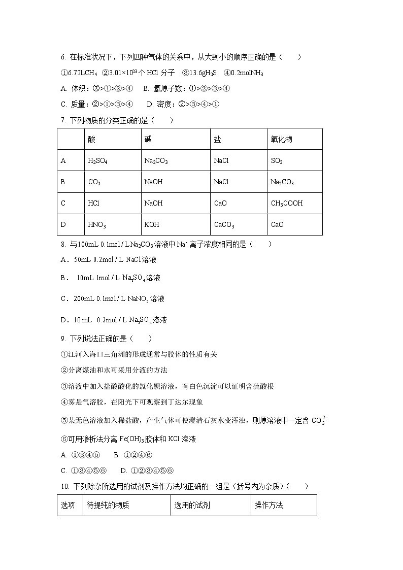 【化学】辽宁师大附中2018-2019学年高一上学期第一次模块考试试题02
