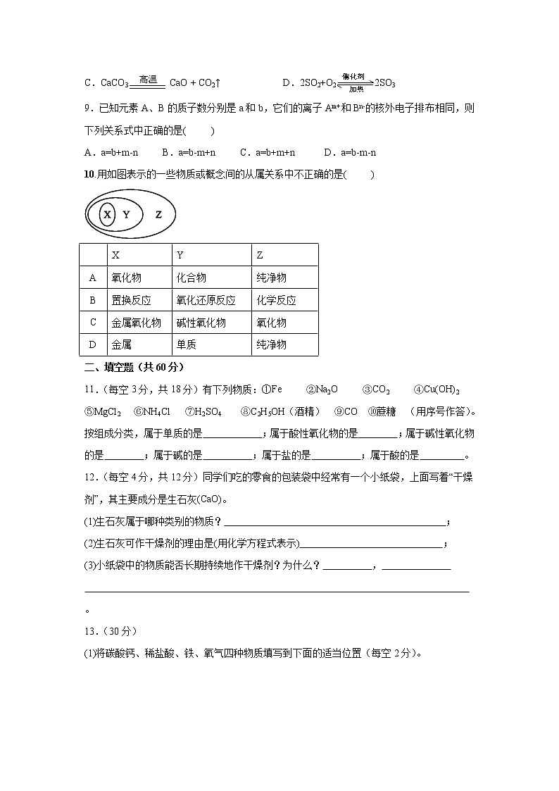 【化学】福建省长乐高级中学2019-2020学年高一上学期第二次小测试题02