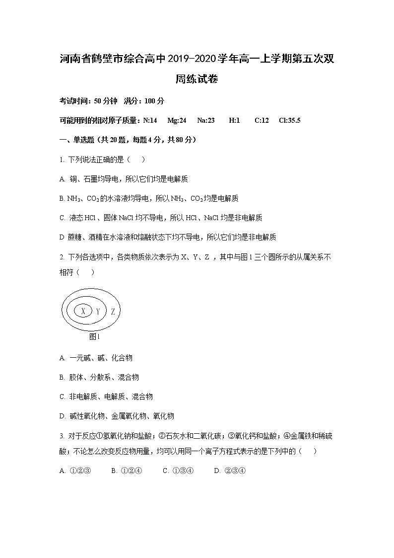 【化学】河南省鹤壁市综合高中2019-2020学年高一上学期第五次双周练试卷01