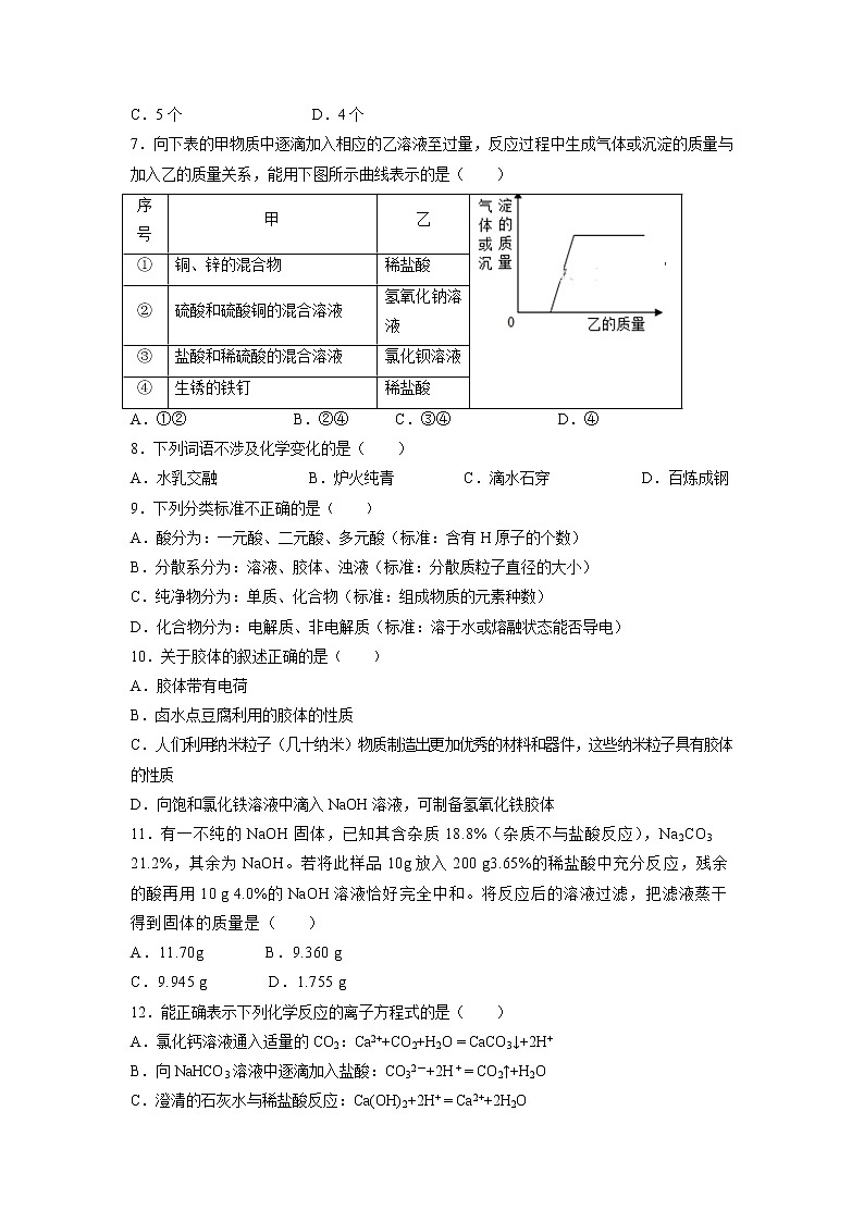 【化学】重庆十八中2018-2019学年高一上学期第一次月考试卷02