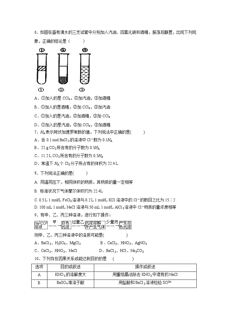 【化学】陕西省咸阳市武功县普集高级中学2019-2020学年高一上学期第一次月考试题第2页