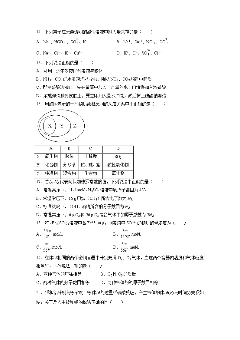 【化学】四川省广元川师大万达中学2019-2020学年高一上学期10月月考试卷第3页