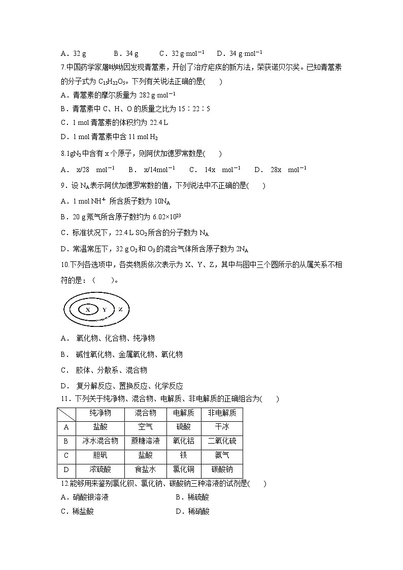 【化学】河南省鲁山县第一高级中学2019-2020学年高一上学期第一次月考（四）试卷第2页
