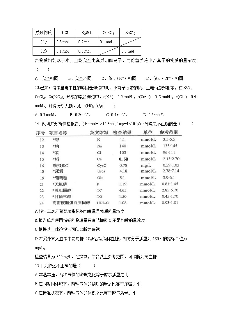 【化学】福建省漳平市第一中学2019-2020学年高一上学期第一次月考试题03