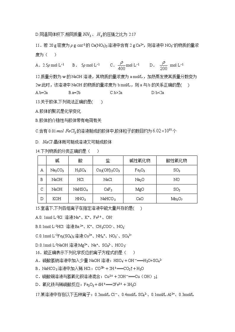 【化学】山西省沁县中学2018-2019学年高一上学期期中考试试卷03