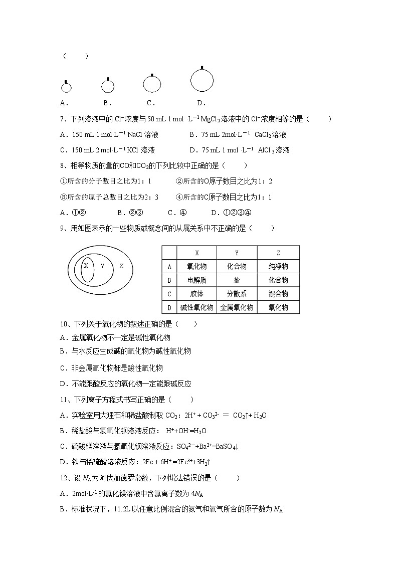 【化学】山东省济南外国语学校三箭分校2018-2019学年高一上学期期中考试试题02