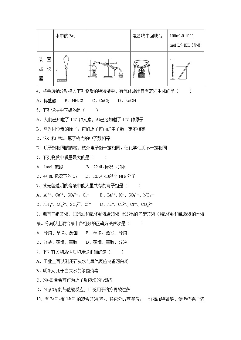 【化学】江苏省扬州中学2018-2019学年高一上学期期中考试试卷（解析版）第2页