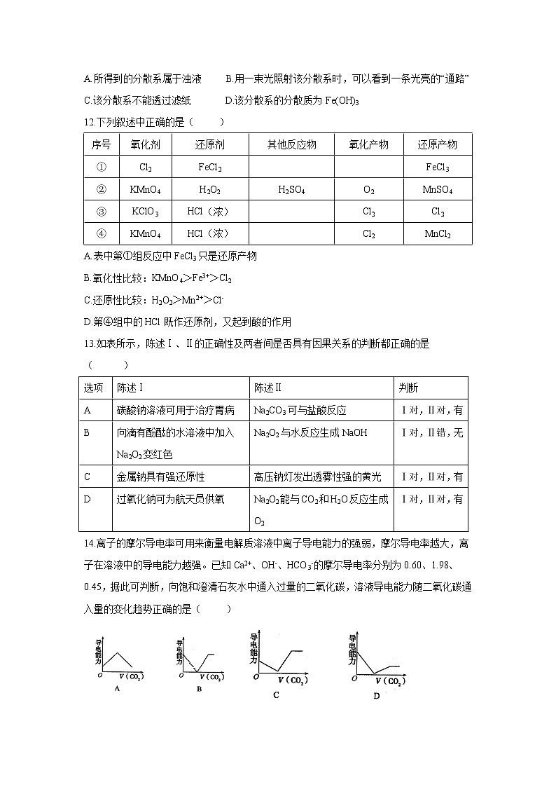【化学】湖北省黄冈市罗田县2019-2020学年高一上学期期中考试试卷03