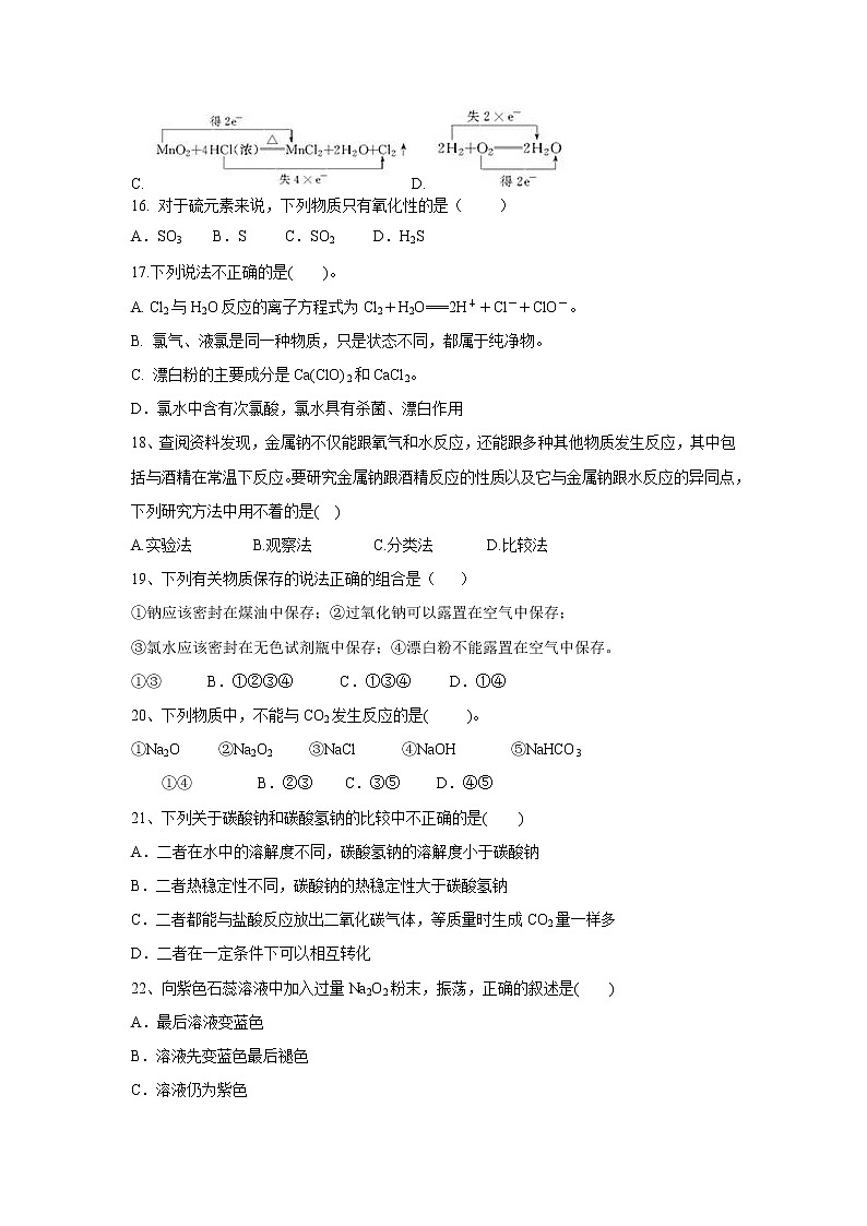 【化学】海南省海南枫叶国际学校2019-2020学年高一上学期期中考试试题03