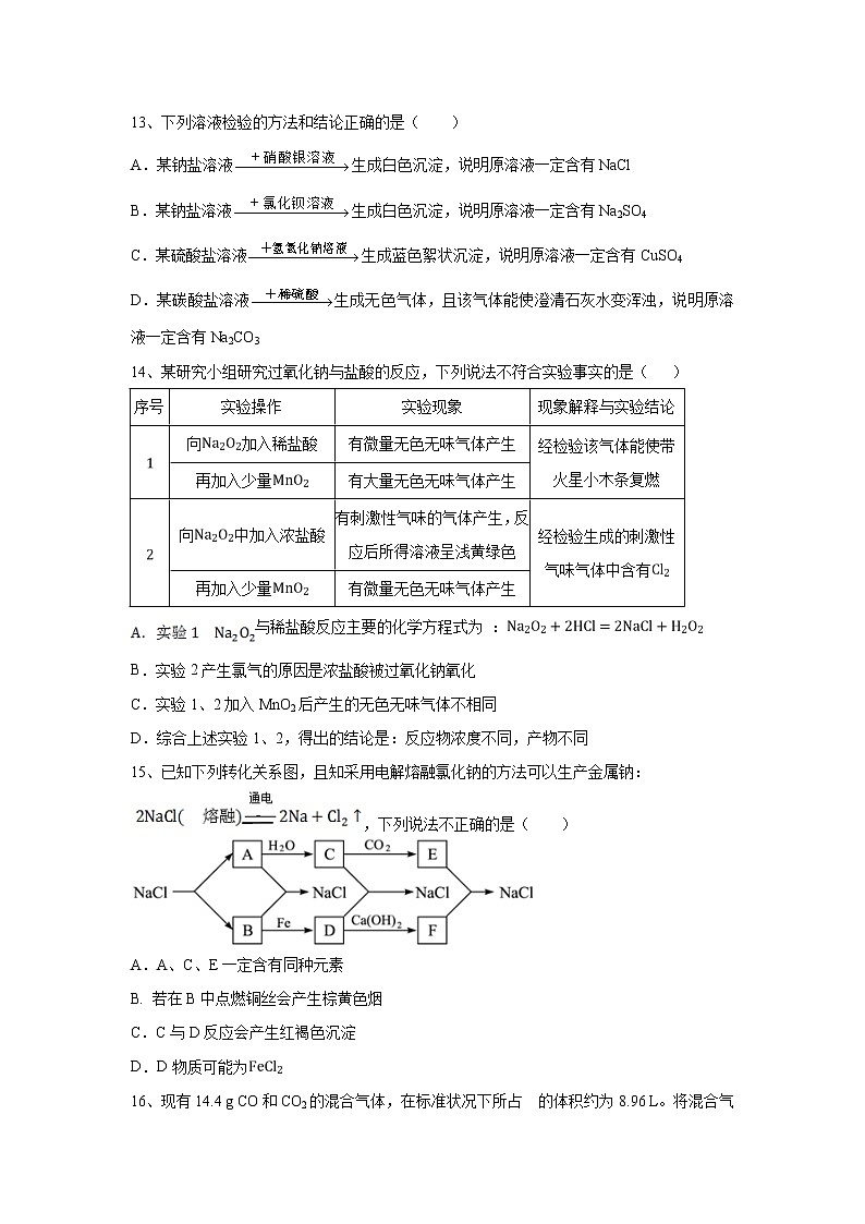 【化学】河南省实验中学2019-2020学年高一上学期期中考试试题03