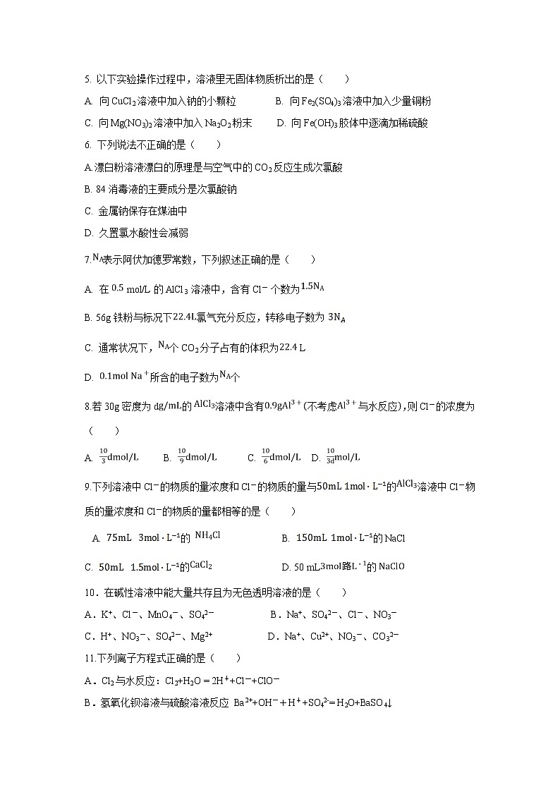 【化学】河南省实验中学2018-2019学年高一上学期期中考试试题第2页