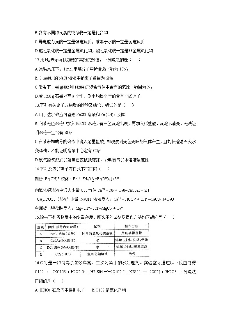 【化学】河南省洛阳市2019-2020学年高一上学期期中考试试题03