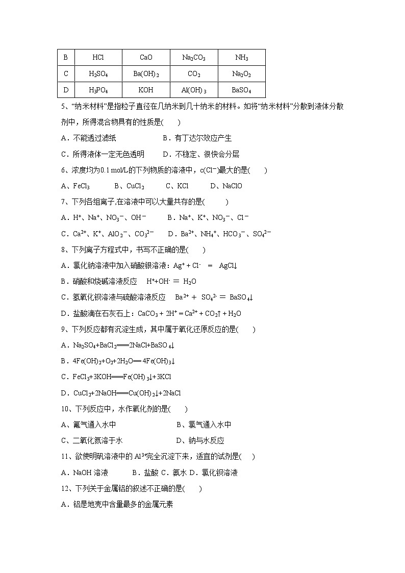 【化学】湖南省邵东县第一中学2018-2019学年高一上学期期末考试试题02