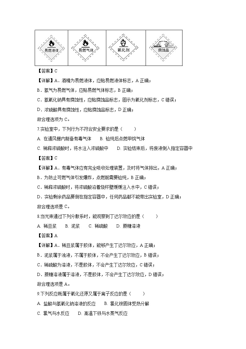 【化学】北京市平谷区2018-2019学年高一上学期期末考试试卷（解析版）03