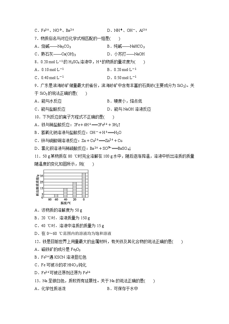【化学】广东省深圳市耀华实验学校2018-2019学年高一上学期（国际班）上学期期末考试试卷02