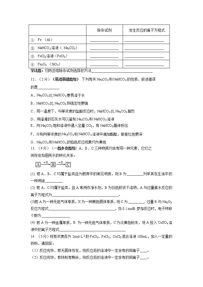 【化学】天津市静海县第一中学2018-2019学年高一12月学生学业能力调研试题03