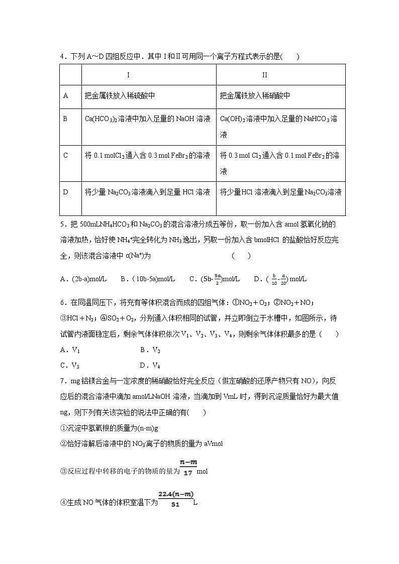 【化学】内蒙古集宁一中2018-2019学年高一3月月考试卷02