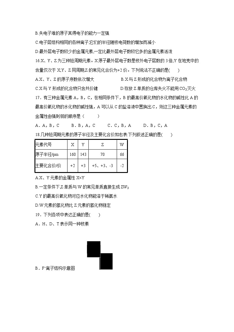 【化学】山西省应县第一中学校2018-2019学年高一下学期第一次月考试卷03