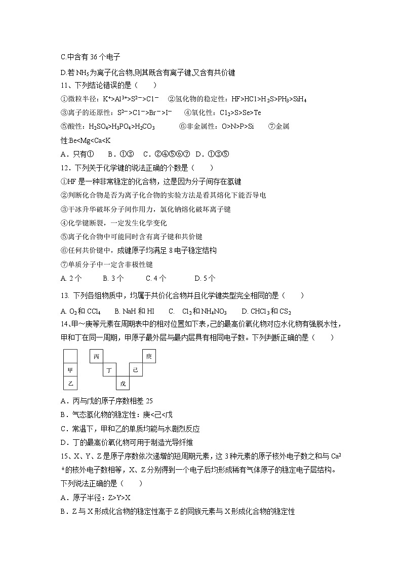 【化学】四川省广元川师大万达中学2018-2019高一四月月考试卷03