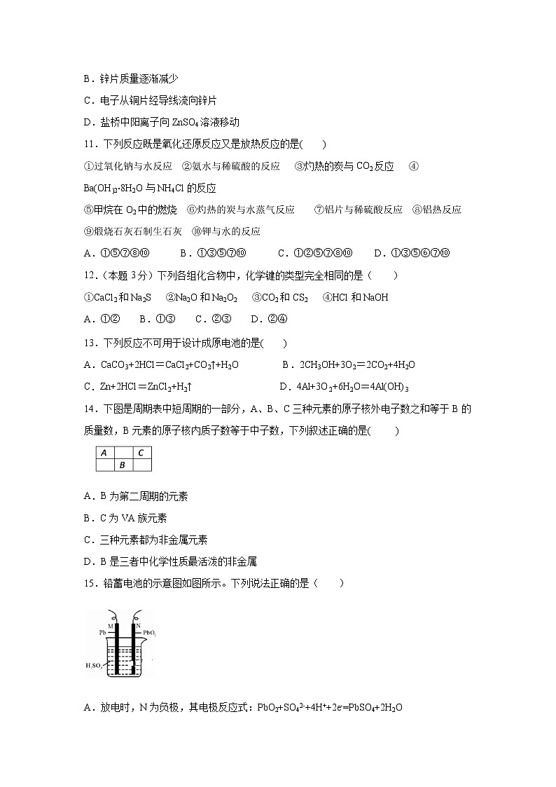 【化学】辽宁省辽阳县集美学校2018-2019学年高一4月份月考试题03