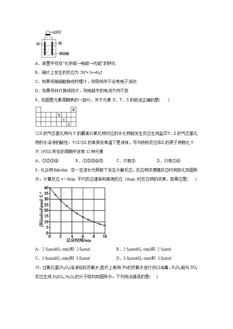 【化学】湖南省双峰县第一中学2018-2019学年高一6月月考试题03