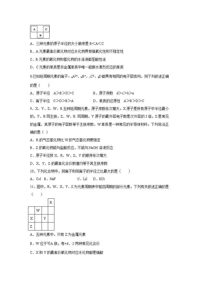 【化学】安徽省赛口中学2018-2019高一4月月考试卷02
