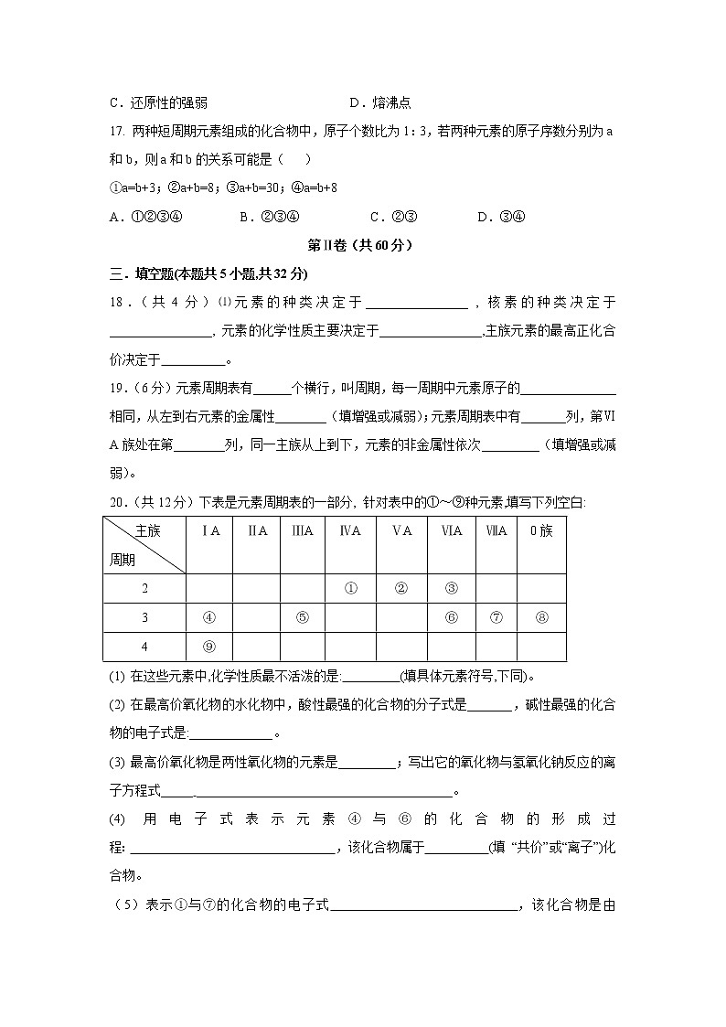 【化学】贵州省遵义航天高级中学2018-2019学年高一下学期第一次（3月）月考试题03