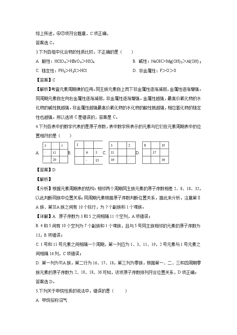 【化学】贵州省遵义航天高级中学2018-2019学年高一下学期第三次月考试题（解析版）02