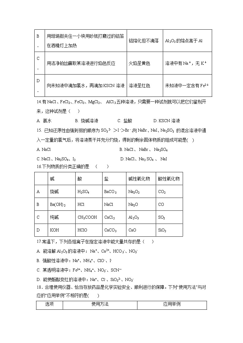 【化学】四川省三台中学实验学校2018-2019学年高一12月月考试题03