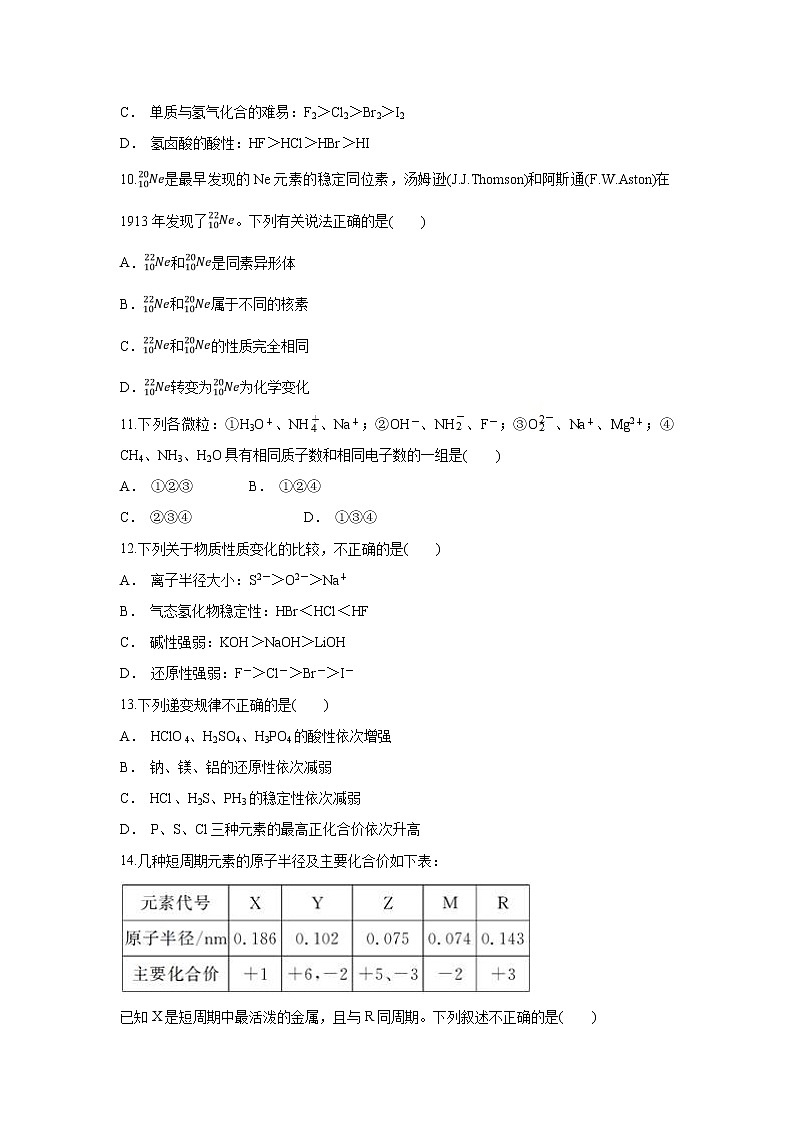 【化学】安徽省定远县民族中学2018-2019学年高一下学期第一次月考试题03