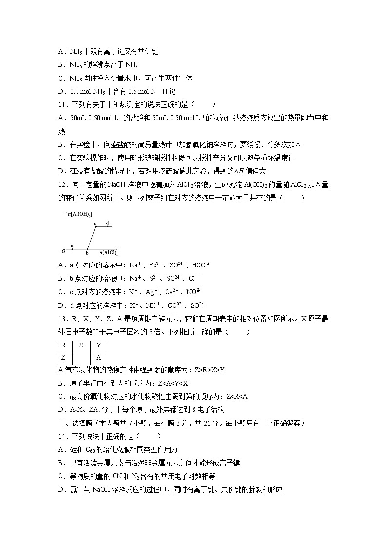 【化学】浙江省宁波市北仑中学2018-2019学年高一下学期期中考试试题（选考）03