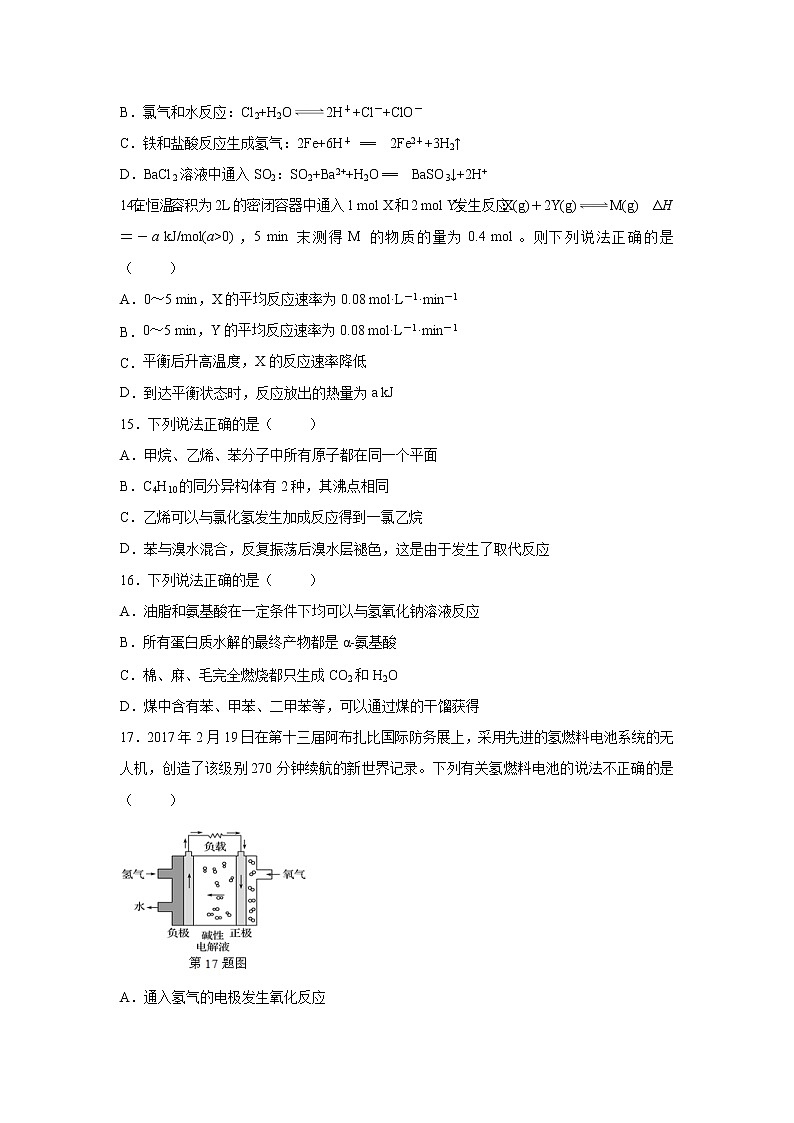 【化学】浙江省“温州十五校联合体”2018-2019学年高一下学期期中考试试题03