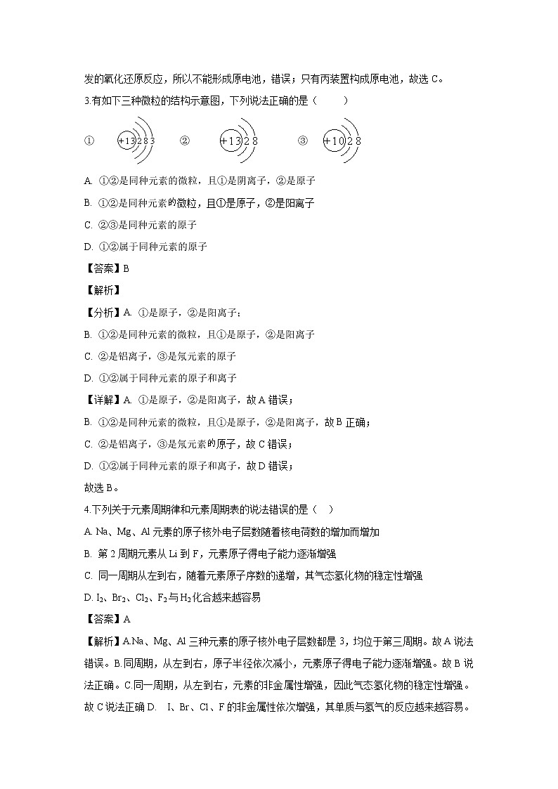 【化学】吉林省吉林市第五十五中学2018-2019学年高一下学期期中考试试题（解析版）02