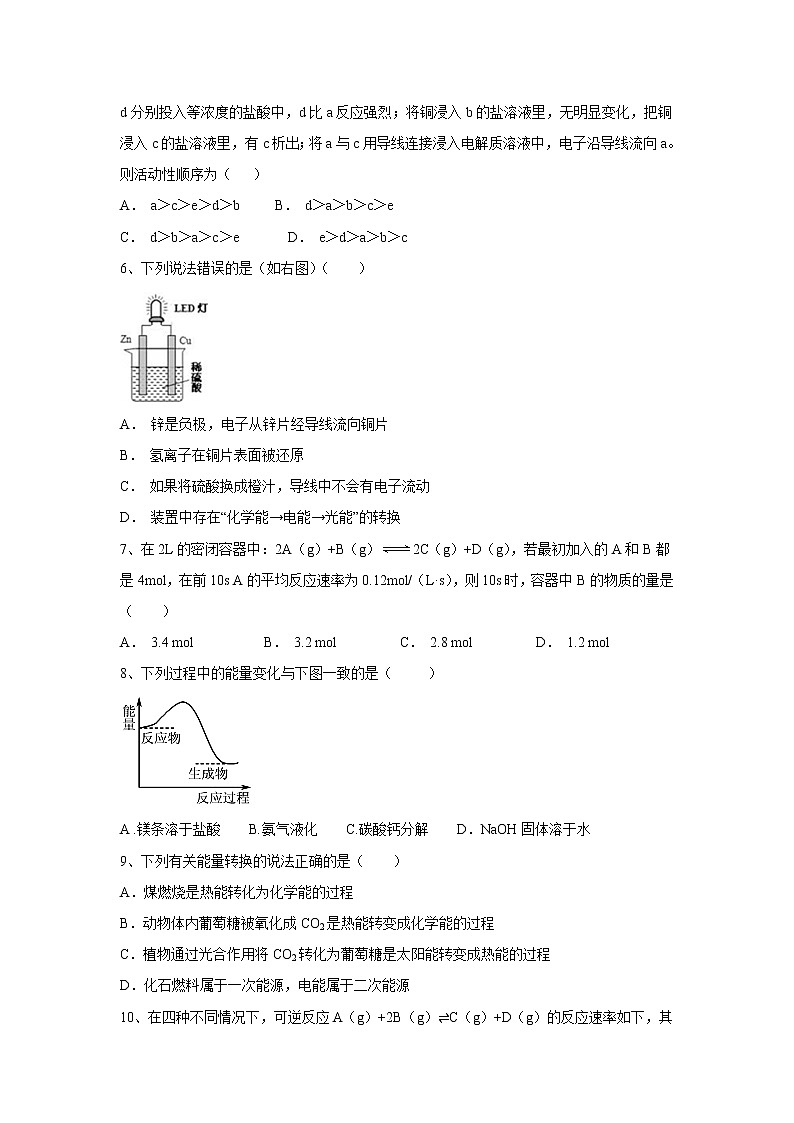 【化学】吉林省吉林市第五十五中学2018-2019学年高一下学期期中考试试题02