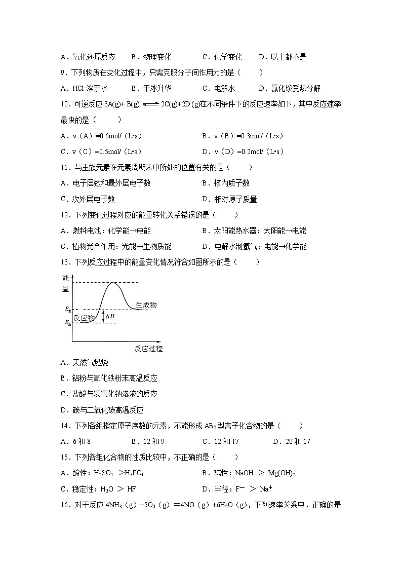 【化学】江苏省沭阳县2018_2019学年高一化学下学期期中调研测试试题02