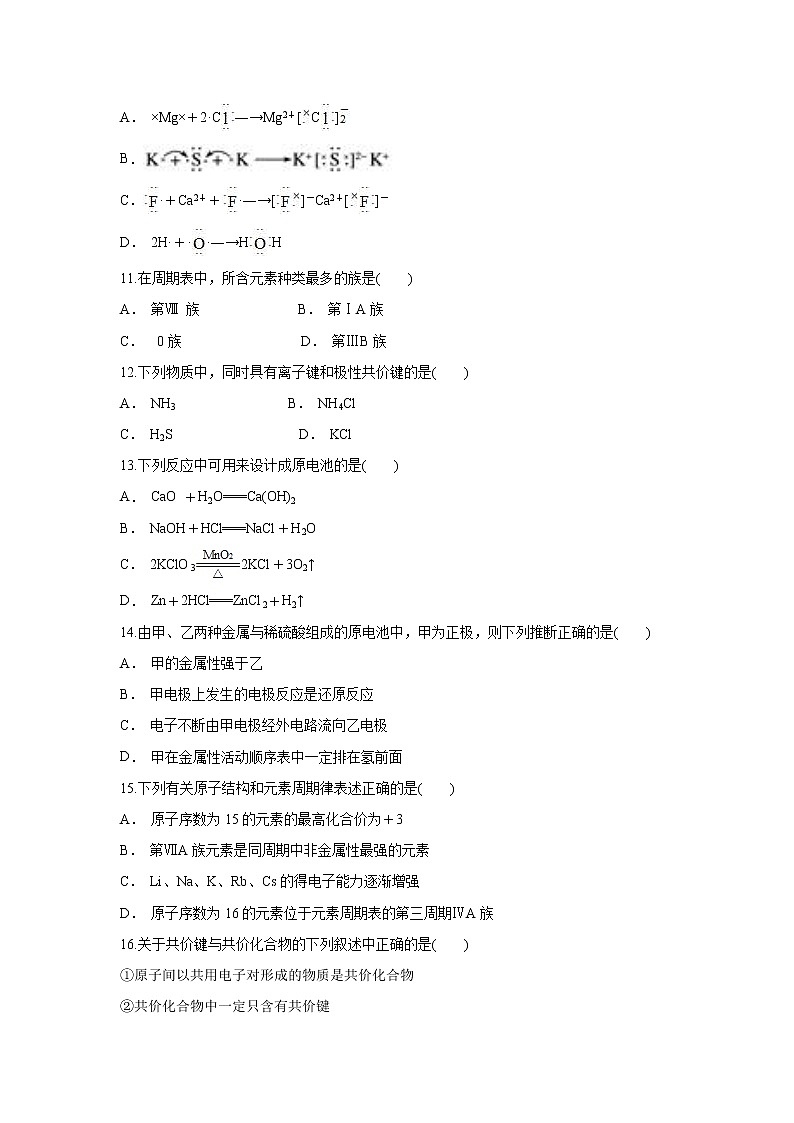 【化学】内蒙古翁牛特旗乌丹第二中学2018-2019学年高一下学期期中考试试题03